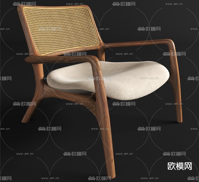 北欧藤编休闲椅3d模型下载(渲染图1)