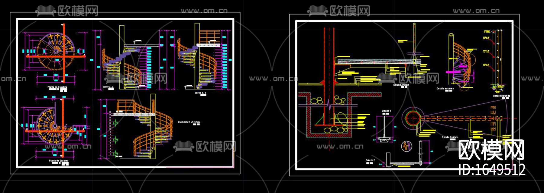 旋转楼梯cad图库下载（渲染图1）