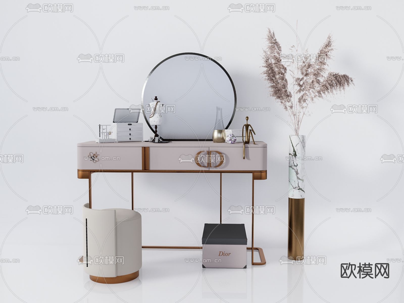 现代轻奢梳妆台su模型下载（渲染图1）