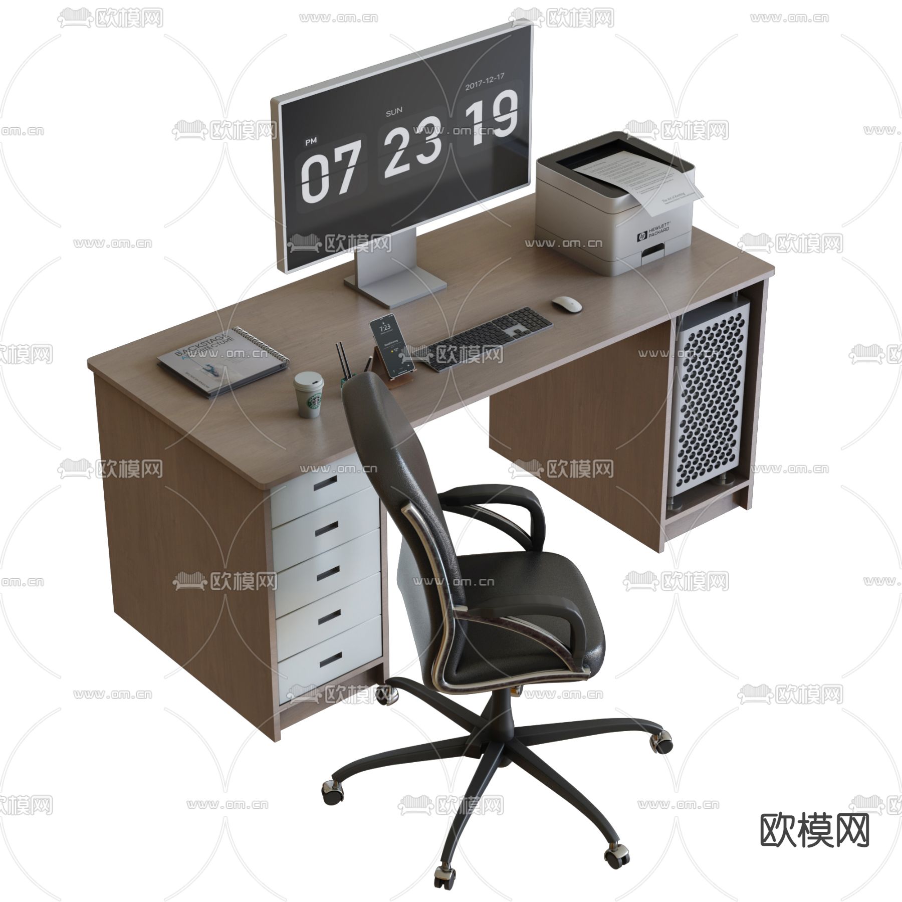 现代实木书桌椅3d模型