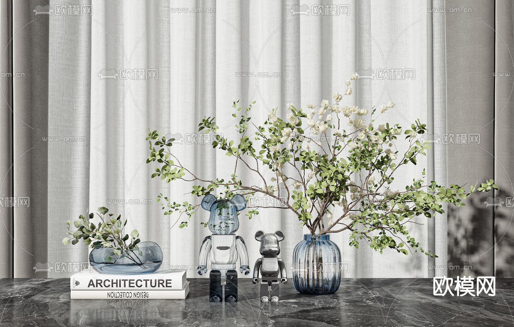 现代花瓶水生植物摆件3d模型下载