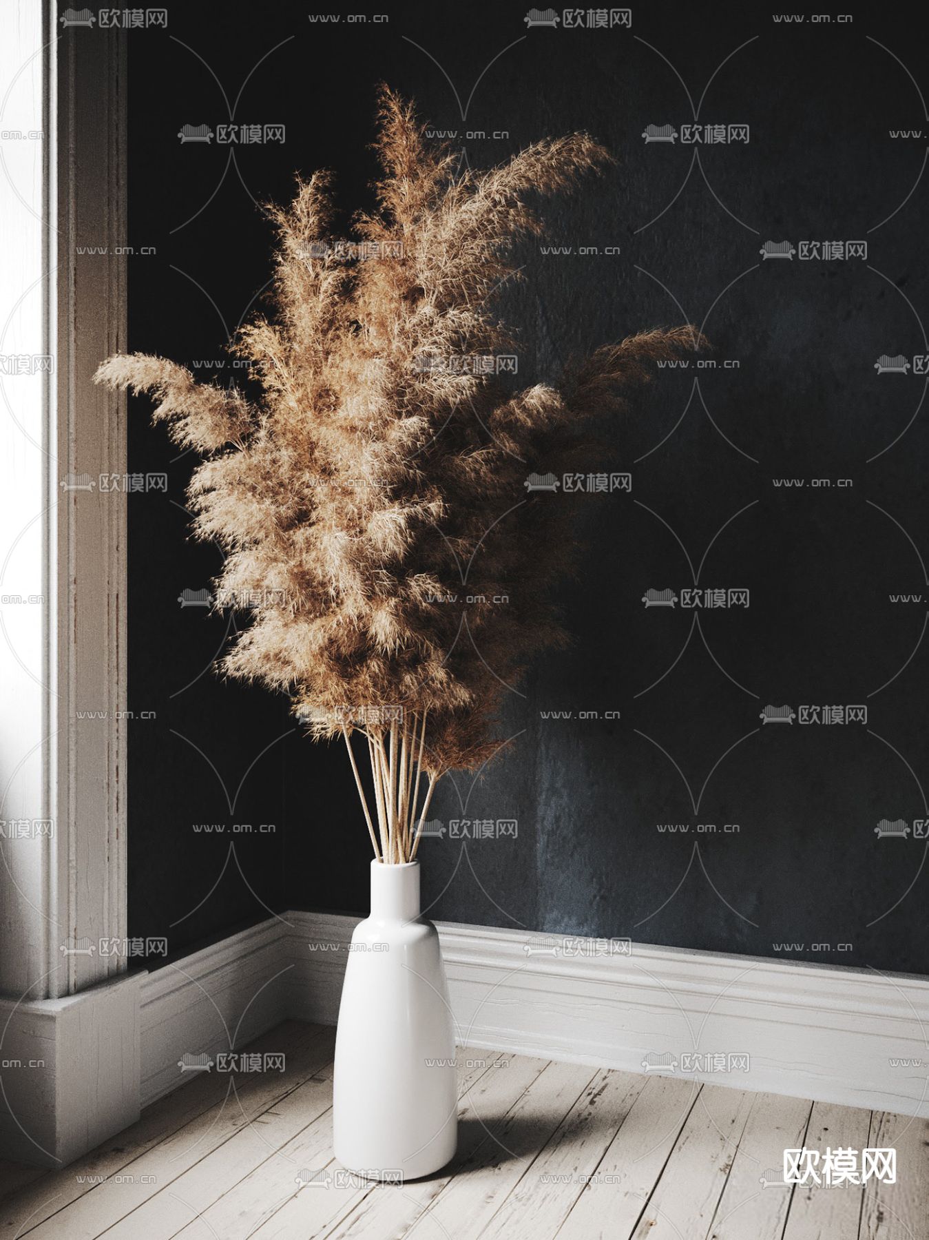现代芦苇干花花瓶3d模型下载