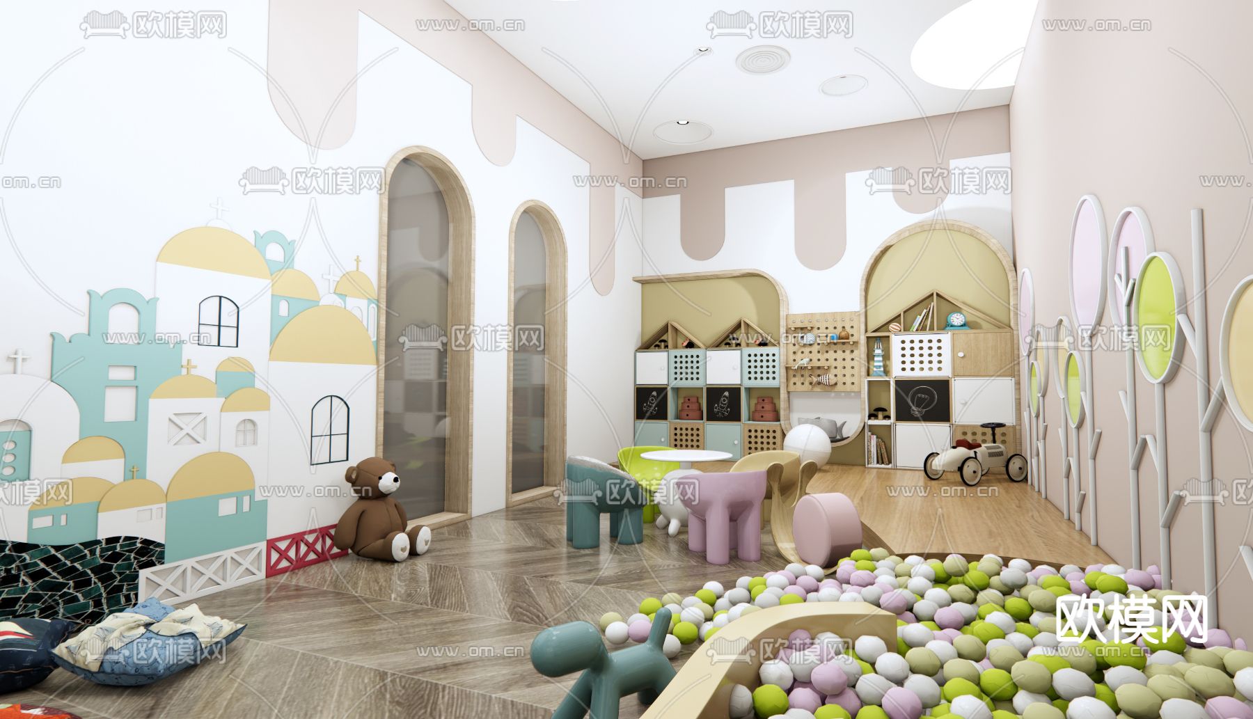 现代幼儿园娱乐室su模型下载（渲染图2）