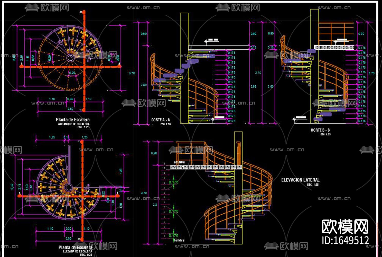 旋转楼梯cad图库下载（渲染图3）