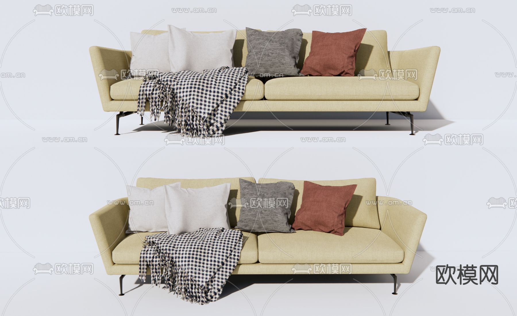 现代布艺双人沙发su模型下载
