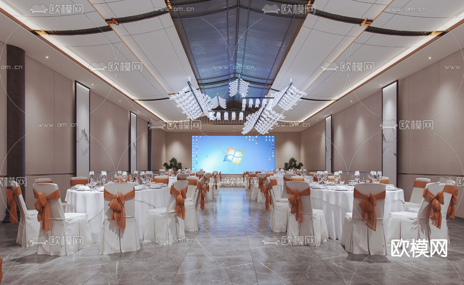 新中式酒店宴会厅3d模型