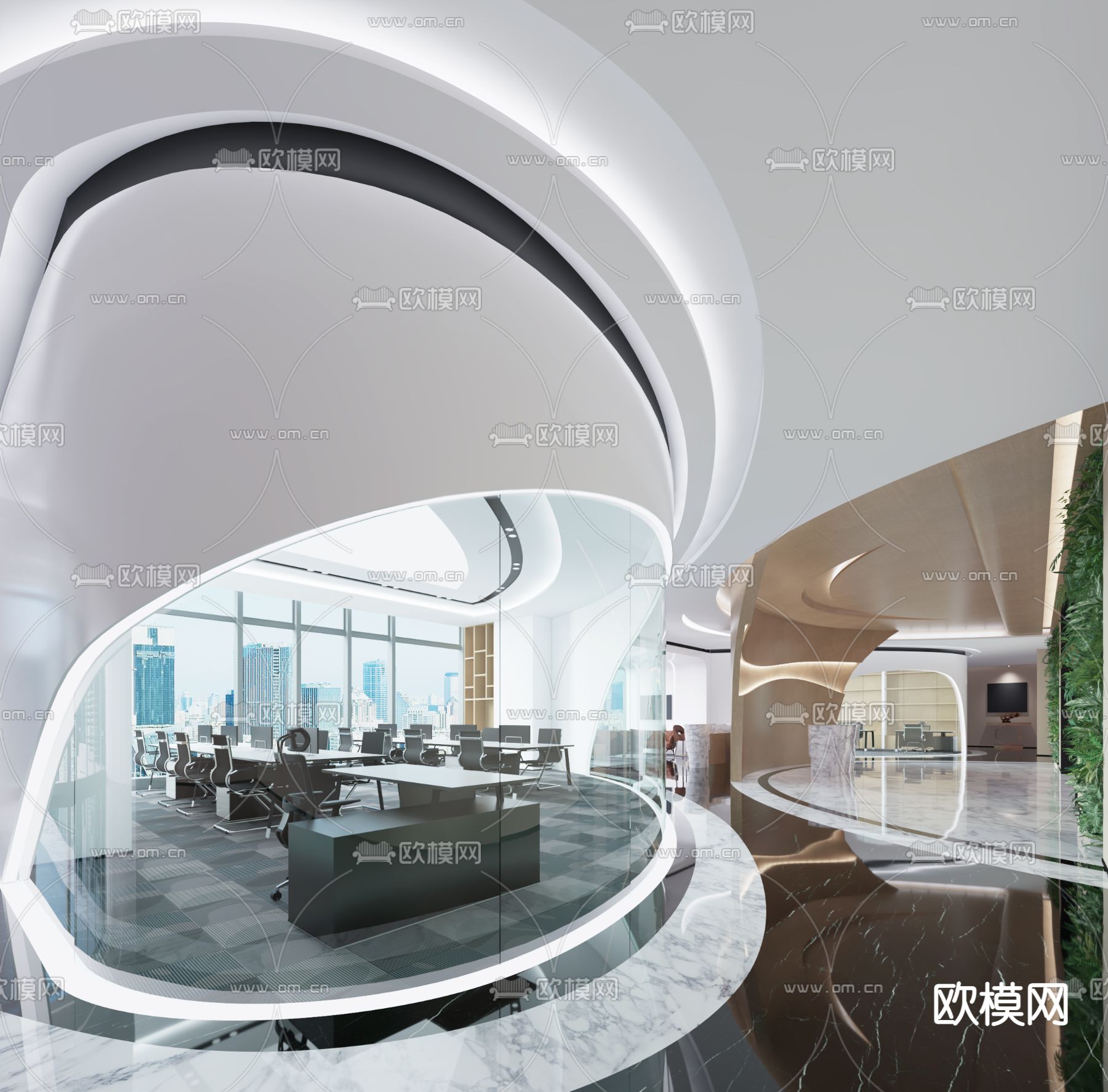 现代敞开式办公区3d模型下载