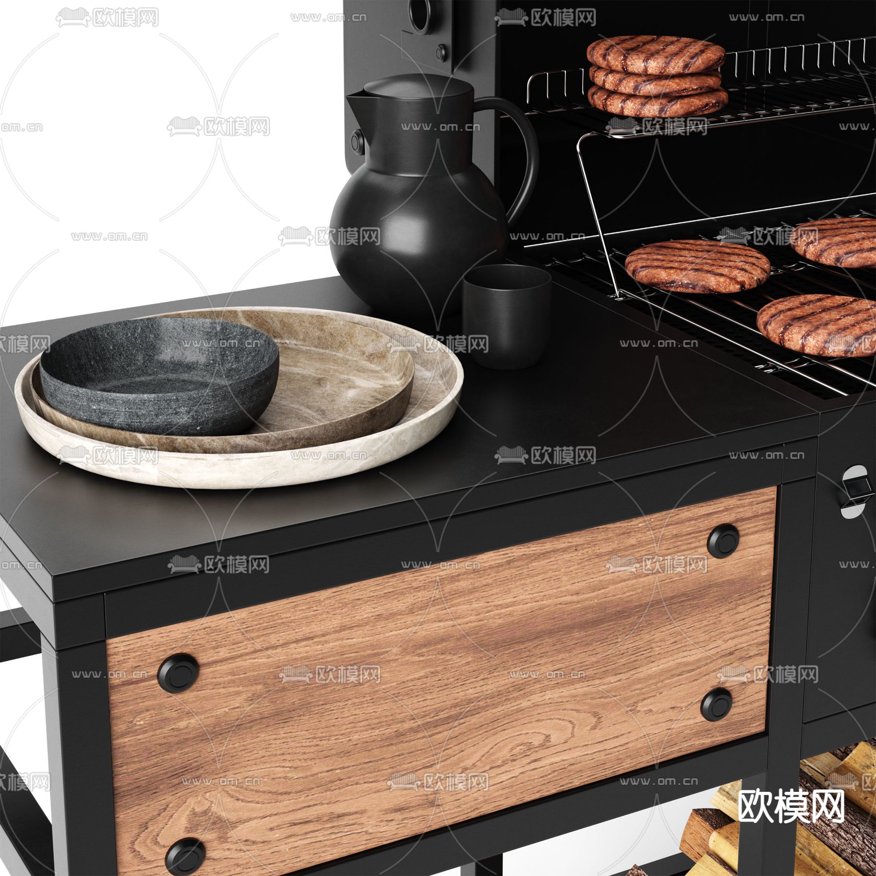 现代烧烤炉操作台3d模型下载（渲染图3）