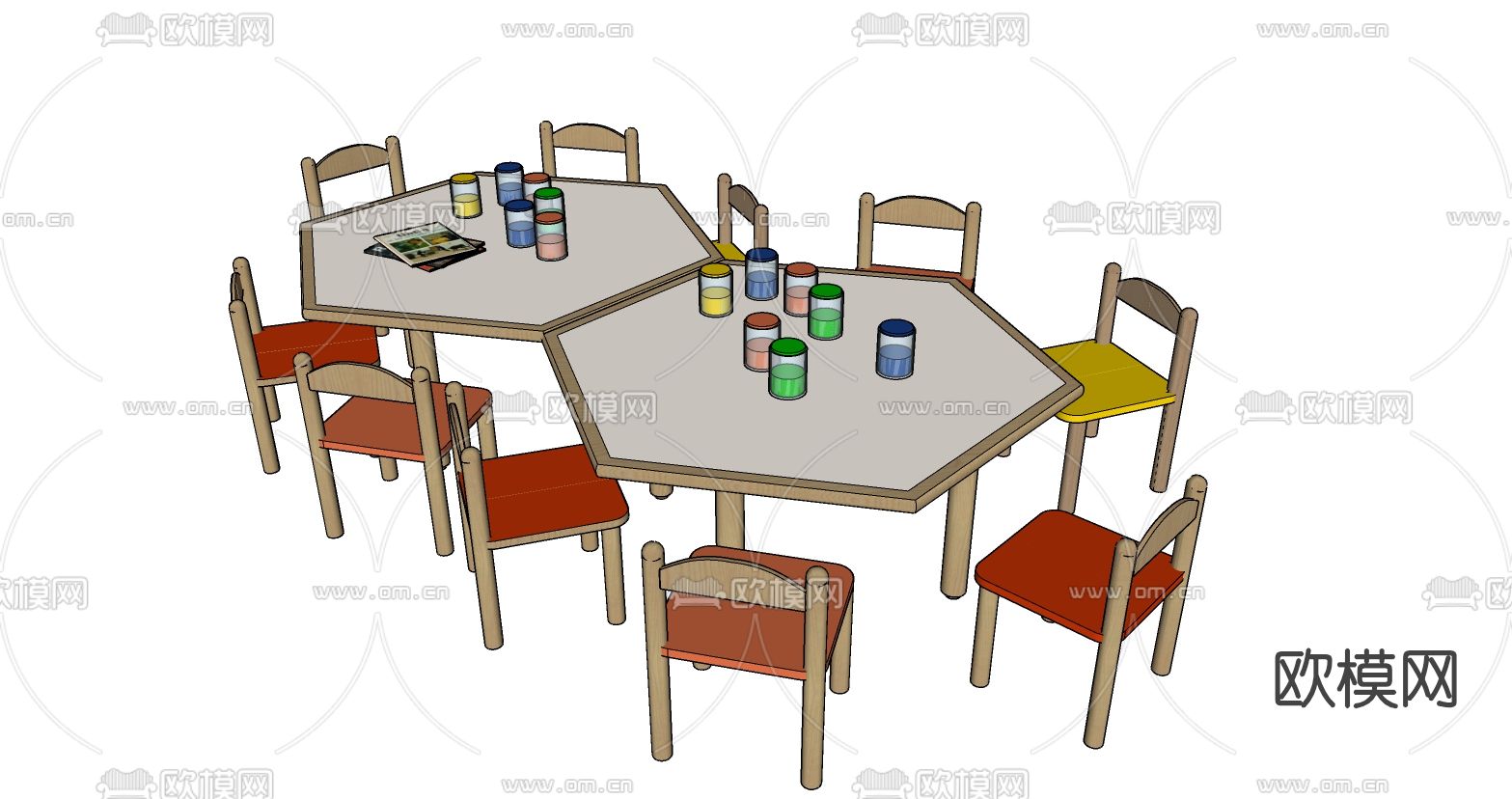 现代儿童桌椅su模型下载（渲染图2）