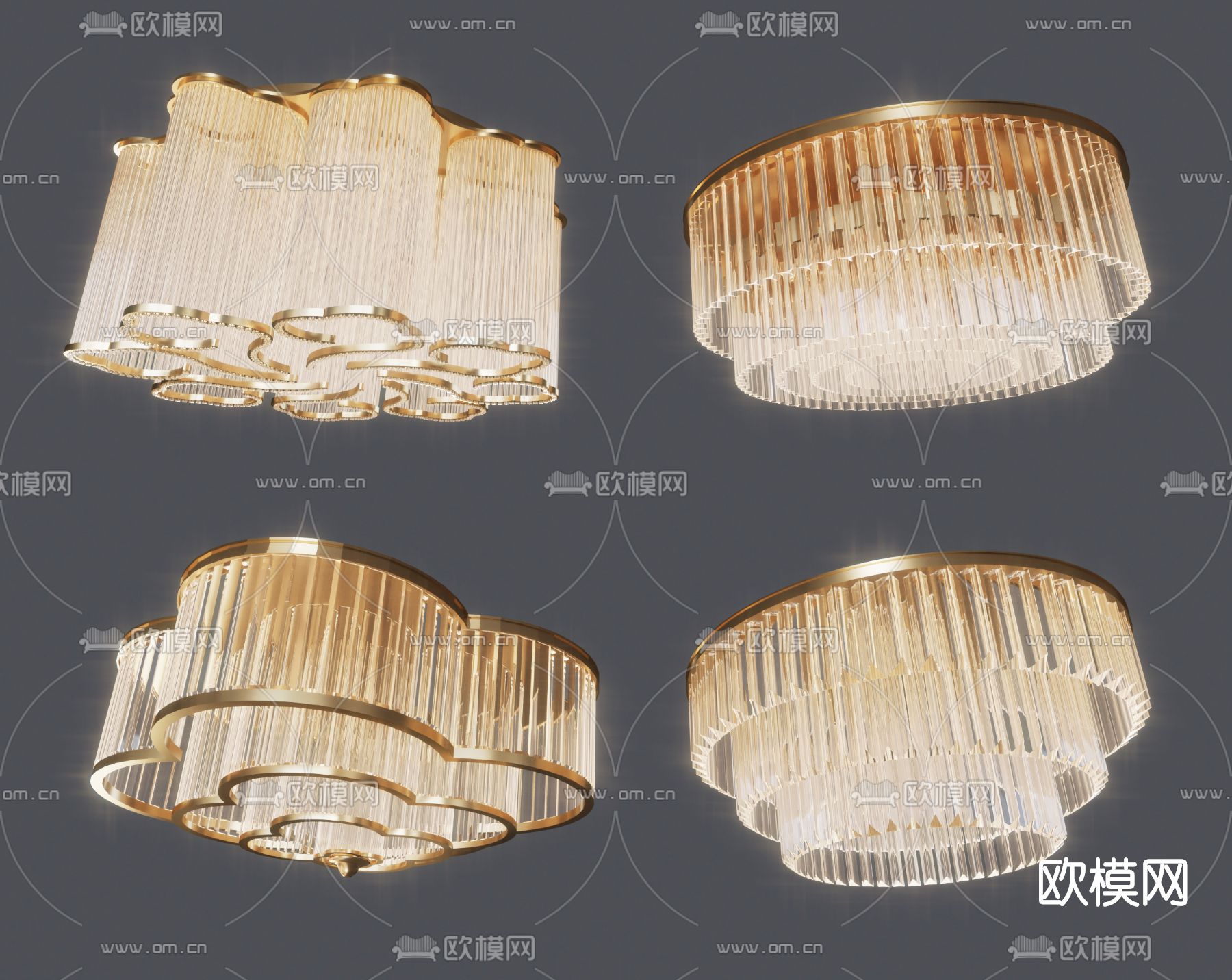 欧式轻奢水晶吸顶灯3d模型下载