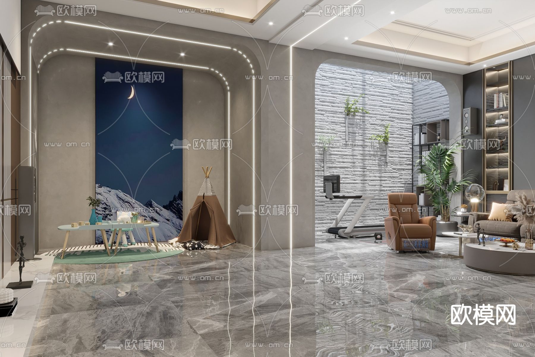 现代别墅地下室休闲区3d模型