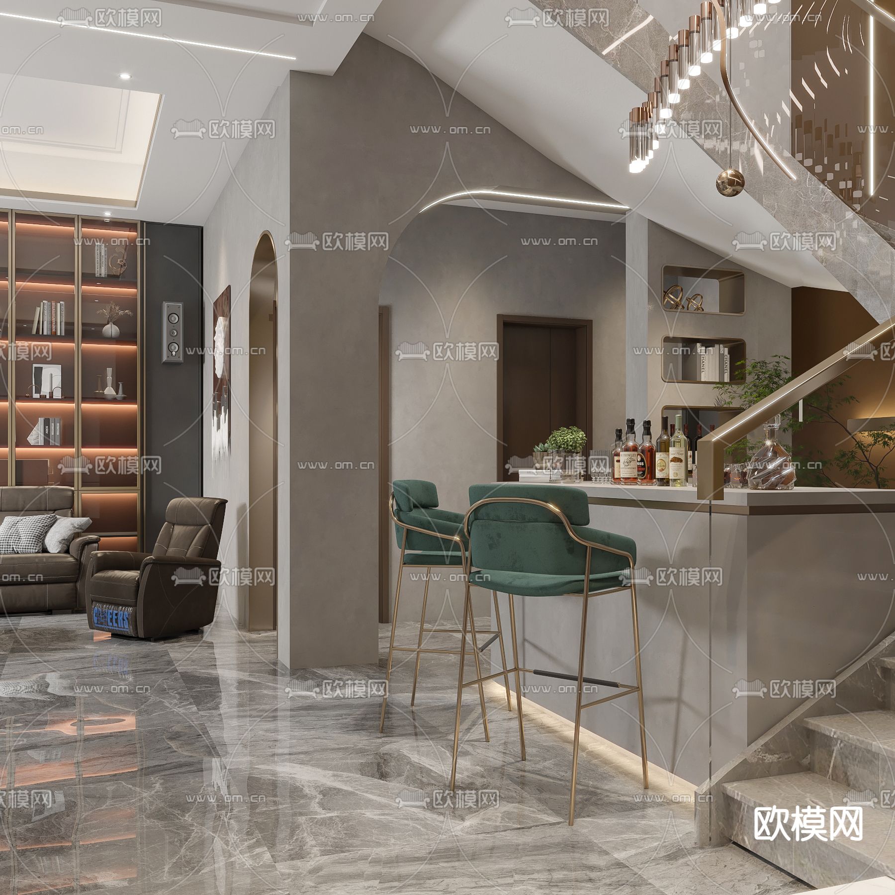 现代别墅地下室休闲区3d模型