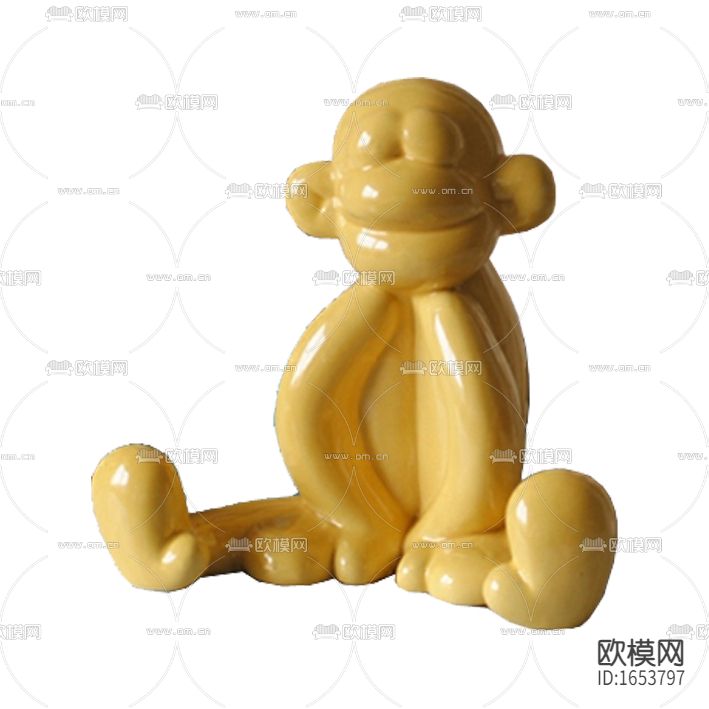 现代简约奶黄色小猴子陶瓷摆件