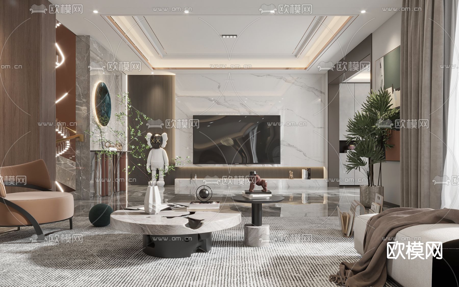 现代复式客餐厅3d模型下载（渲染图4）