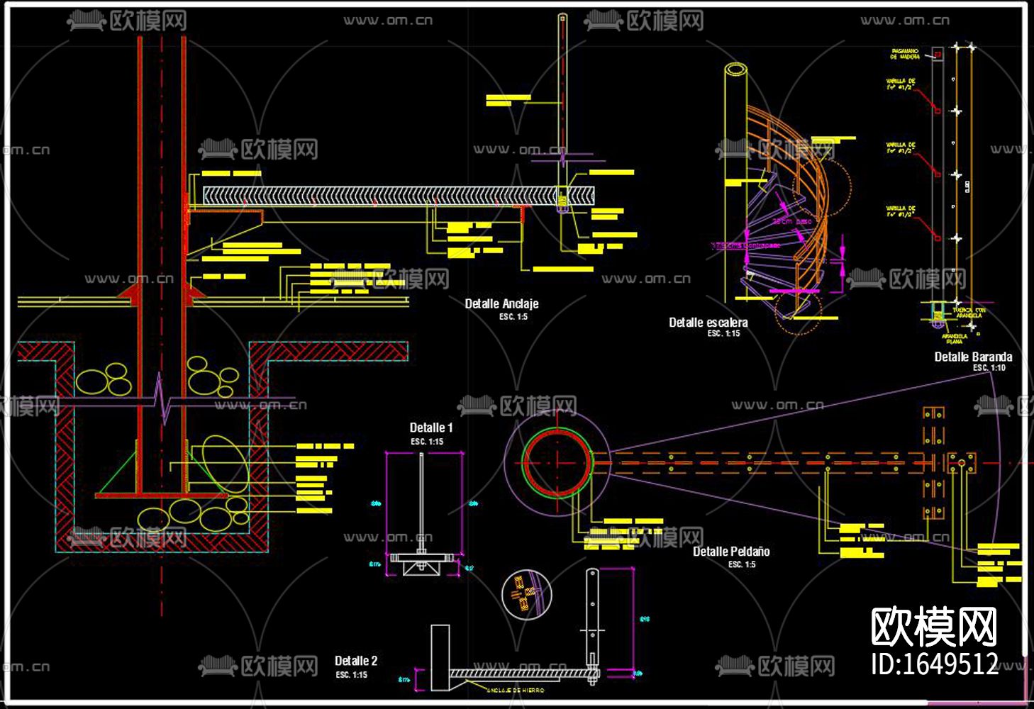旋转楼梯cad图库下载（渲染图6）