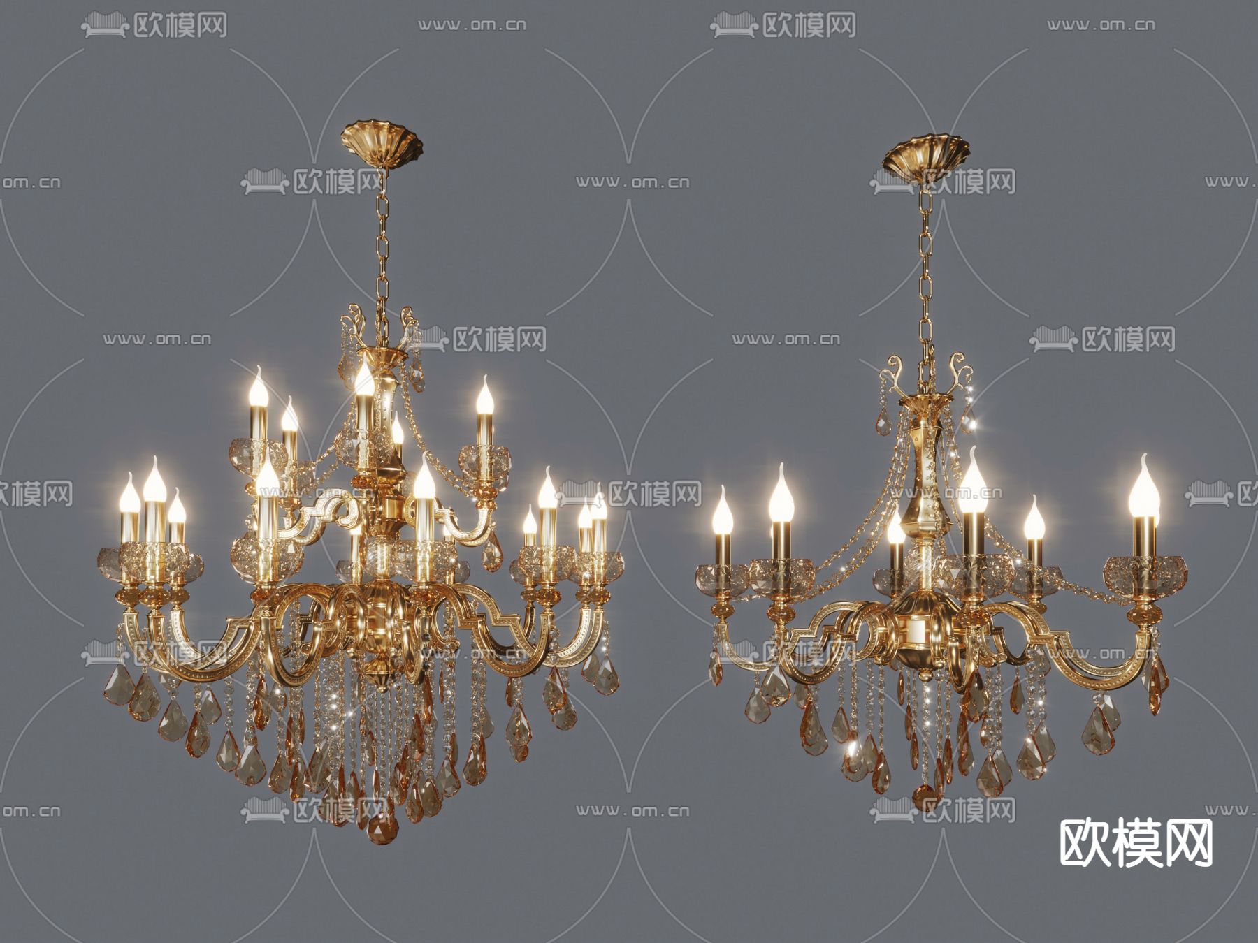 欧式水晶多头吊灯3d模型下载_ID11267017_3dmax免费模型-欧模网
