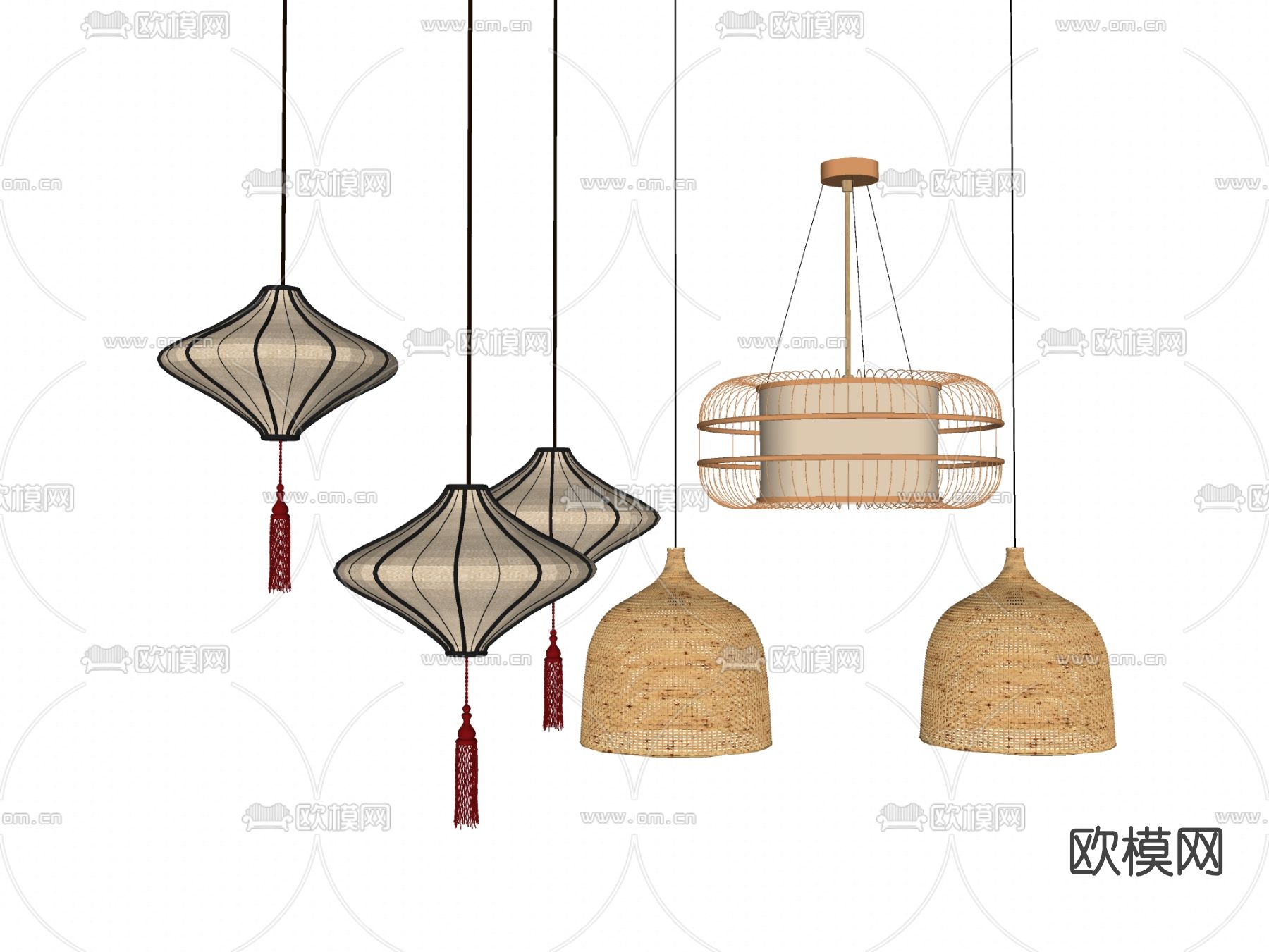 自然风竹编吊灯su模型下载（渲染图2）