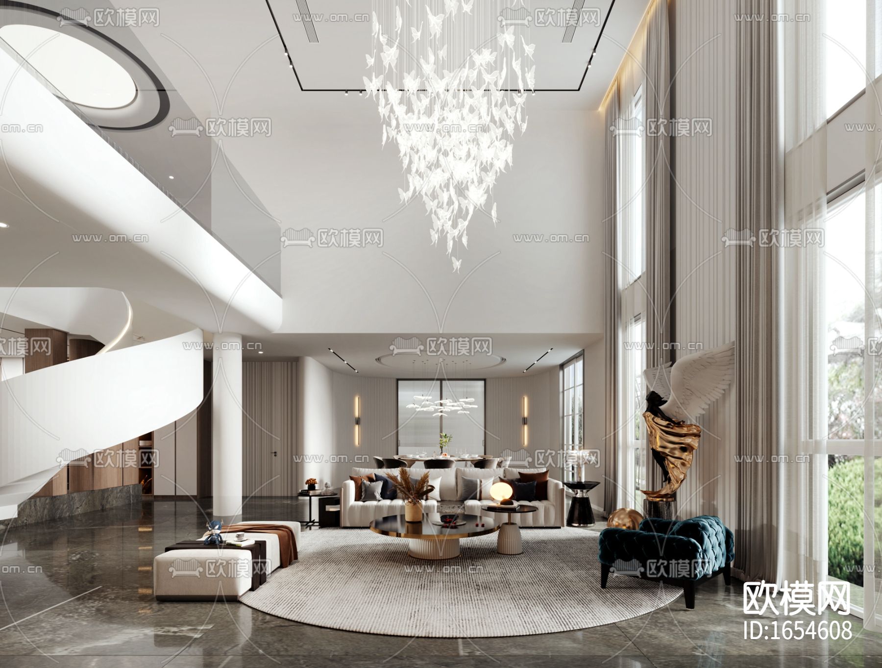 鹿澄天地别墅轻奢CAD施工图下载（渲染图1）