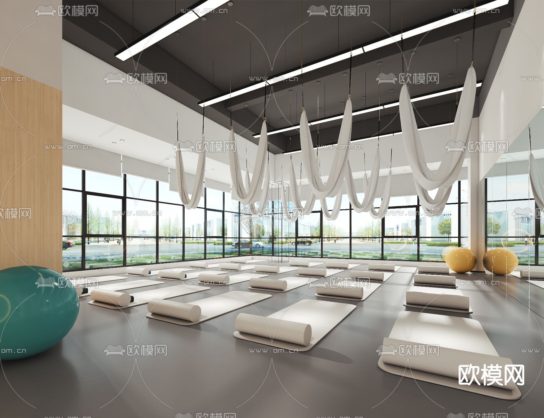 现代健身房瑜伽室3d模型下载（渲染图1）