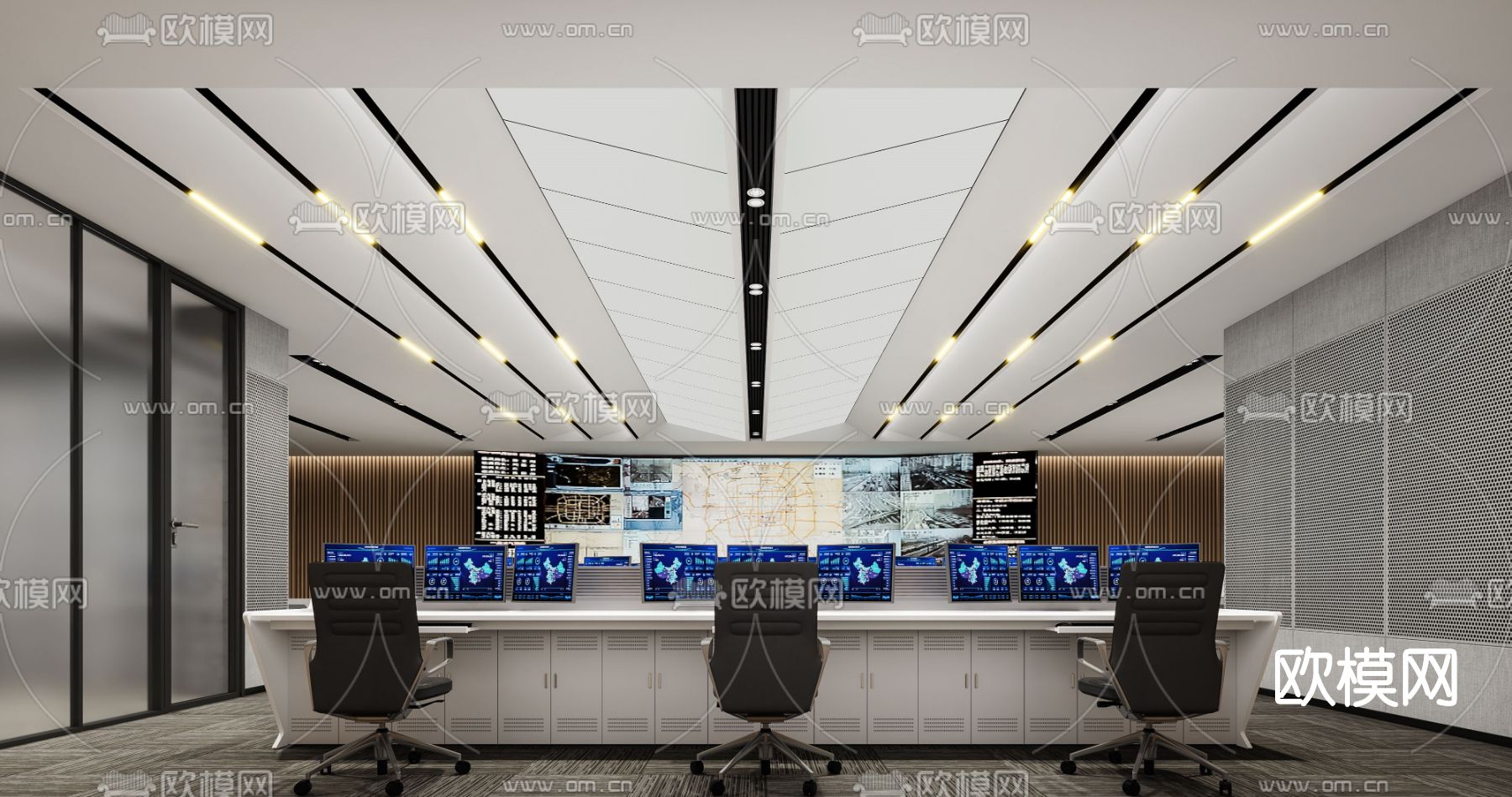 现代监控室指挥中心3d模型下载（渲染图1）