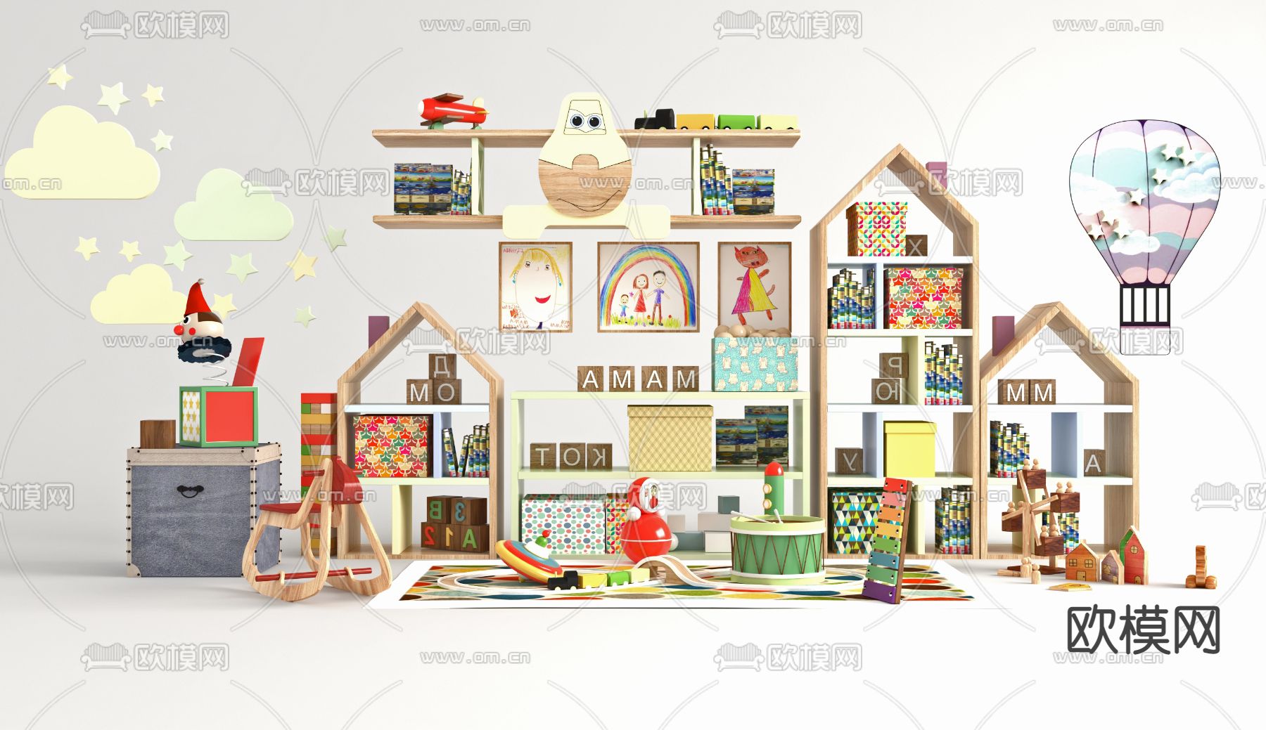 现代儿童玩具柜3d模型下载