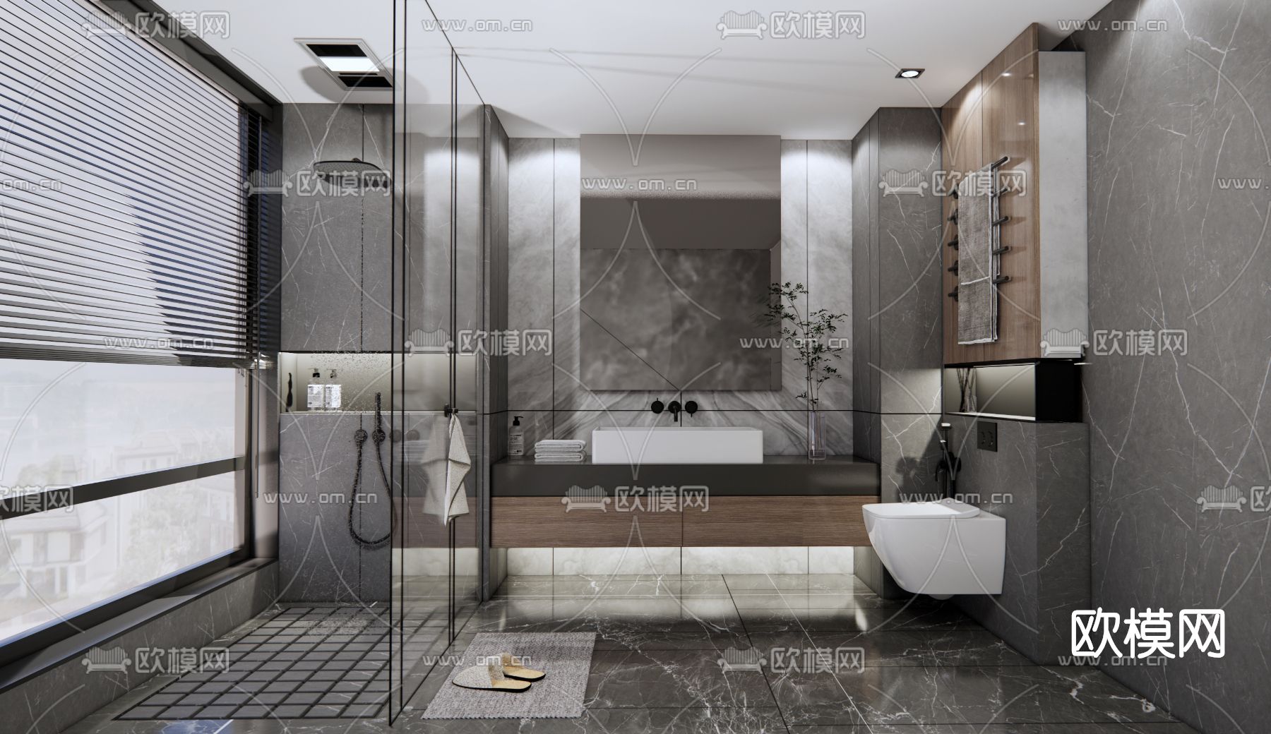 现代卫生间浴室su模型下载（渲染图1）