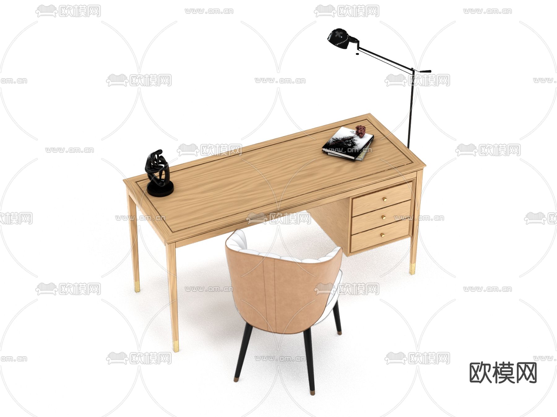 日式实木书桌椅su模型下载（渲染图4）