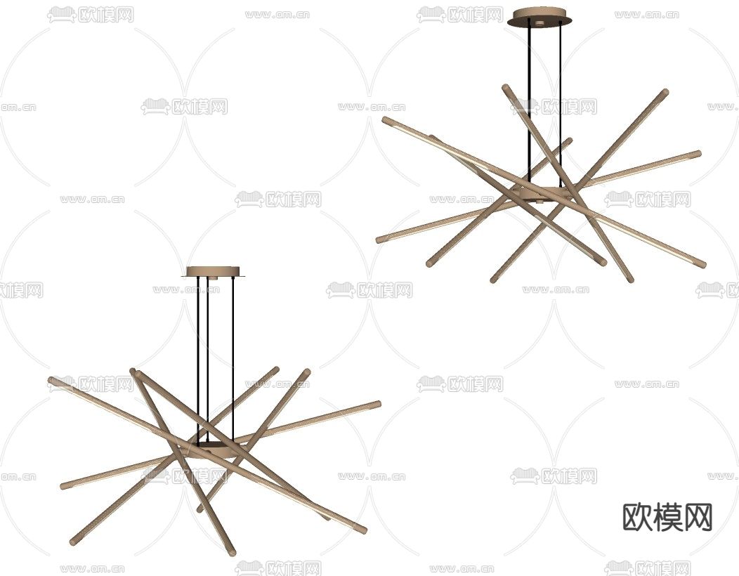 现代圆柱吊灯su模型下载（渲染图2）