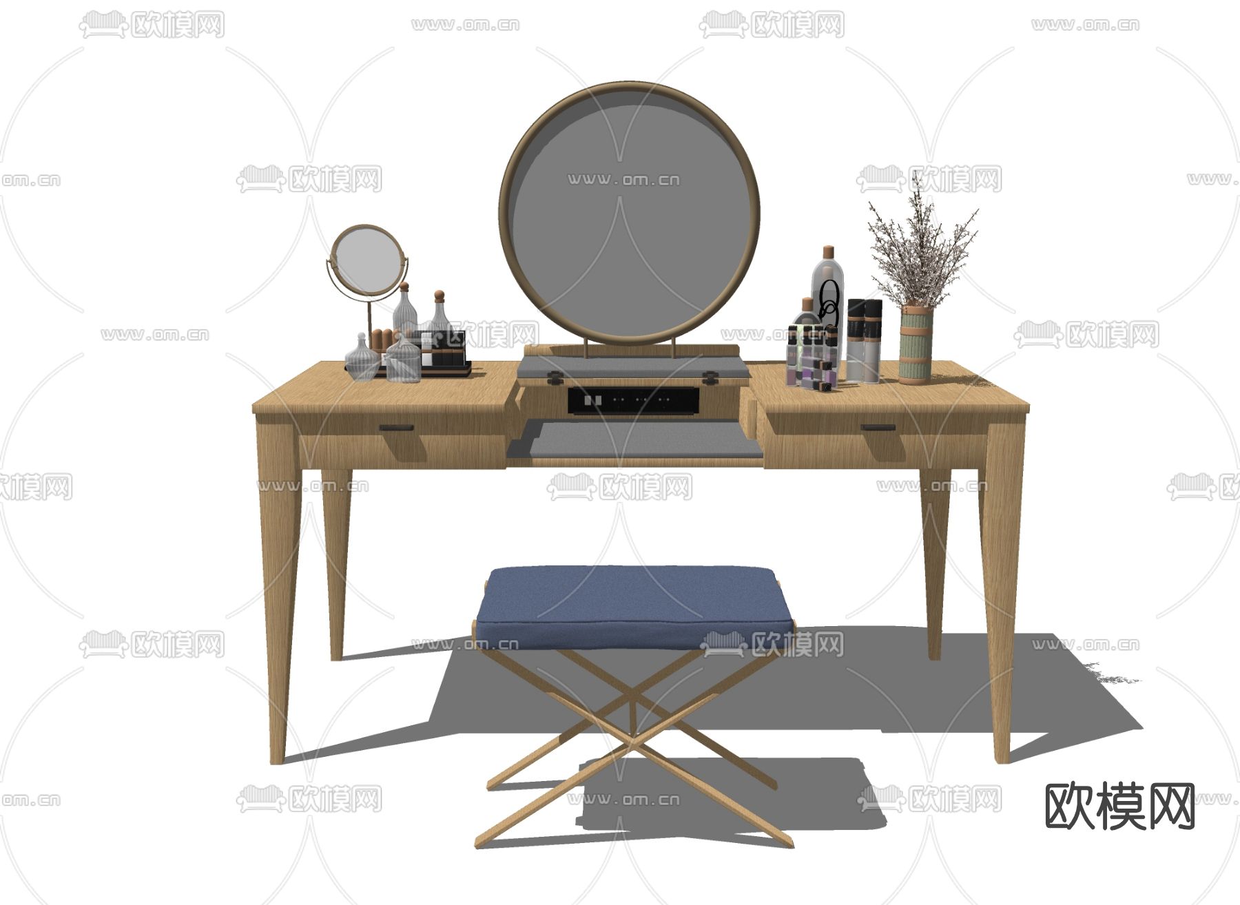 现代时尚梳妆台su模型下载（渲染图2）