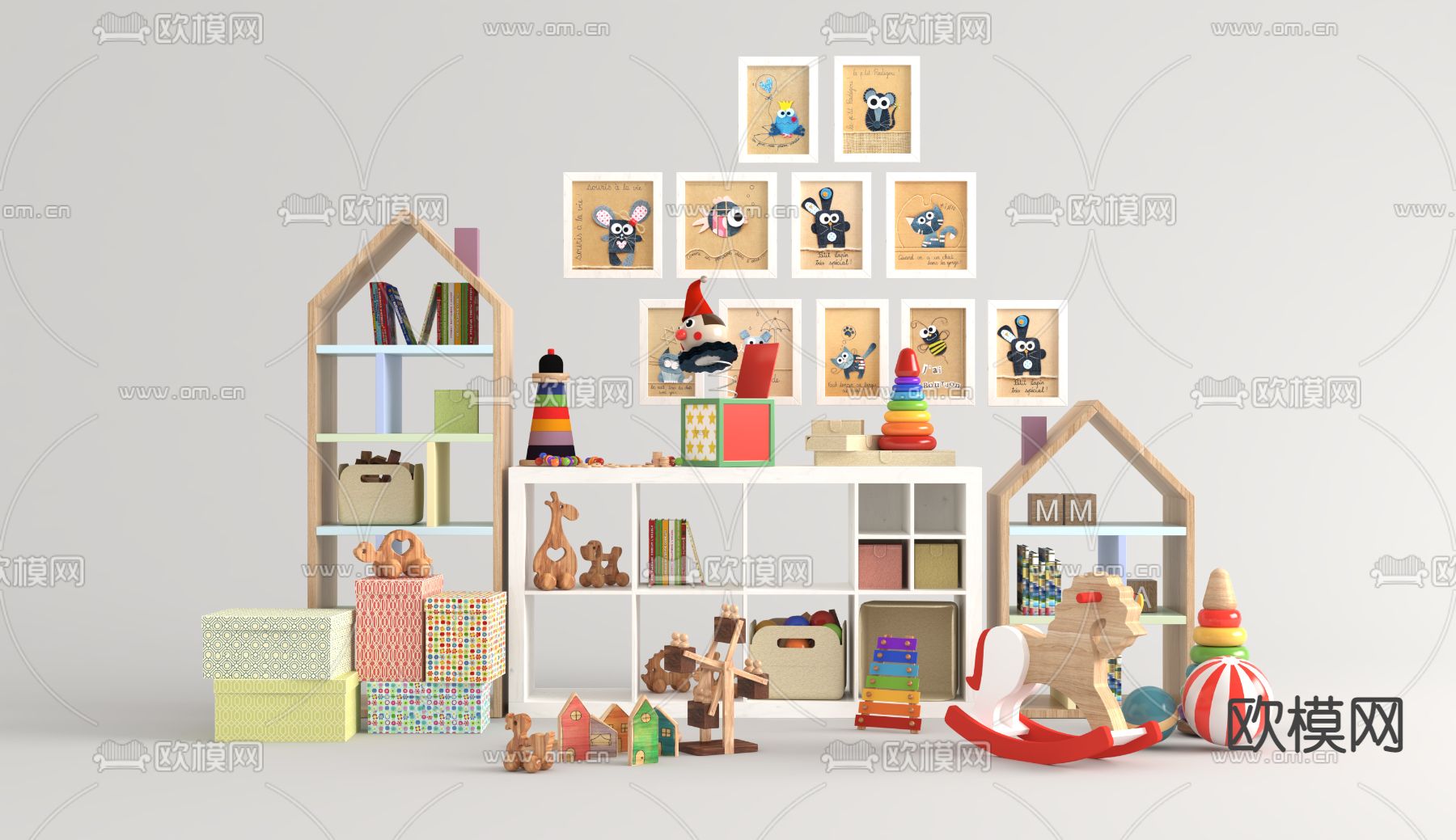 现代儿童玩具柜3d模型下载