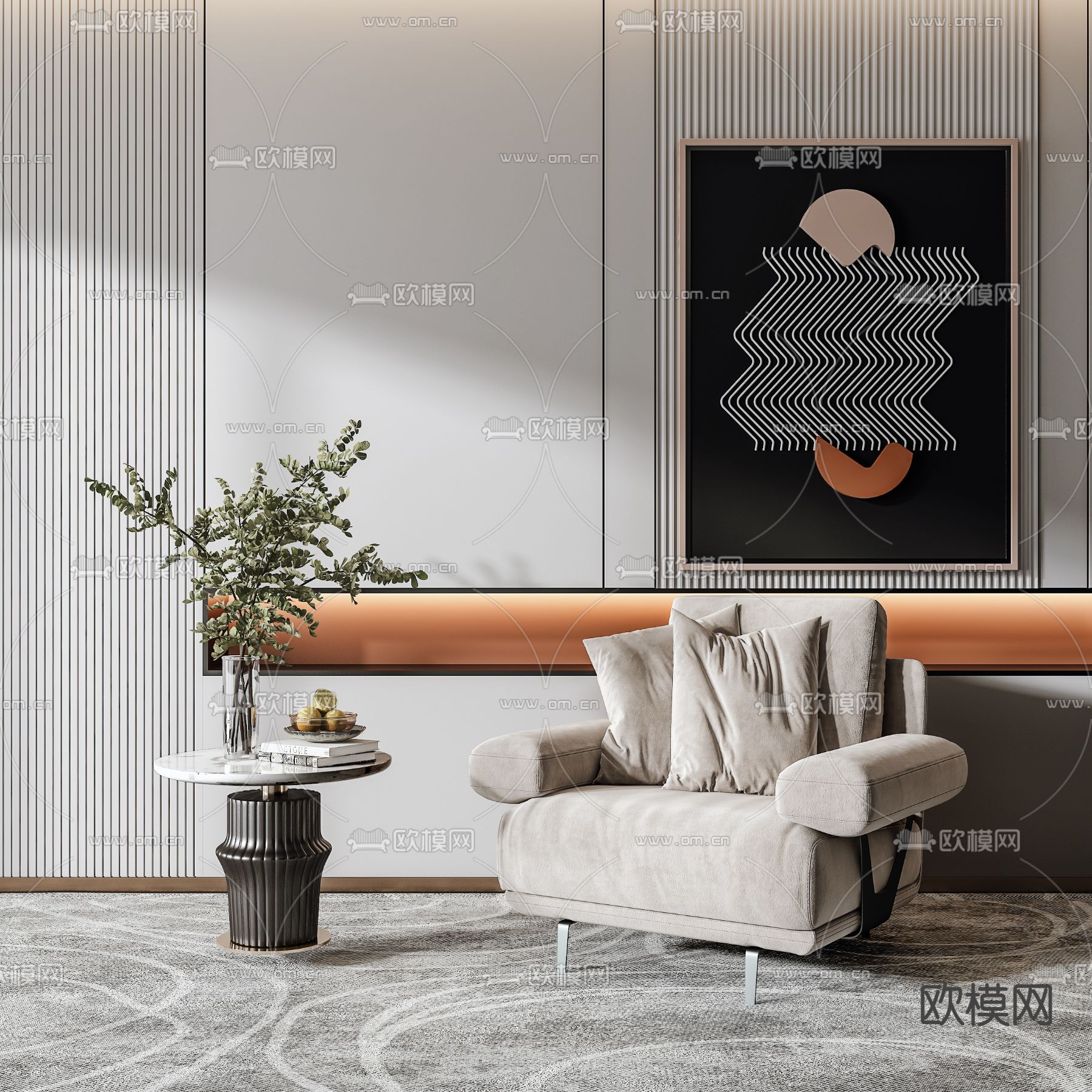 现代布艺单人沙发3d模型下载