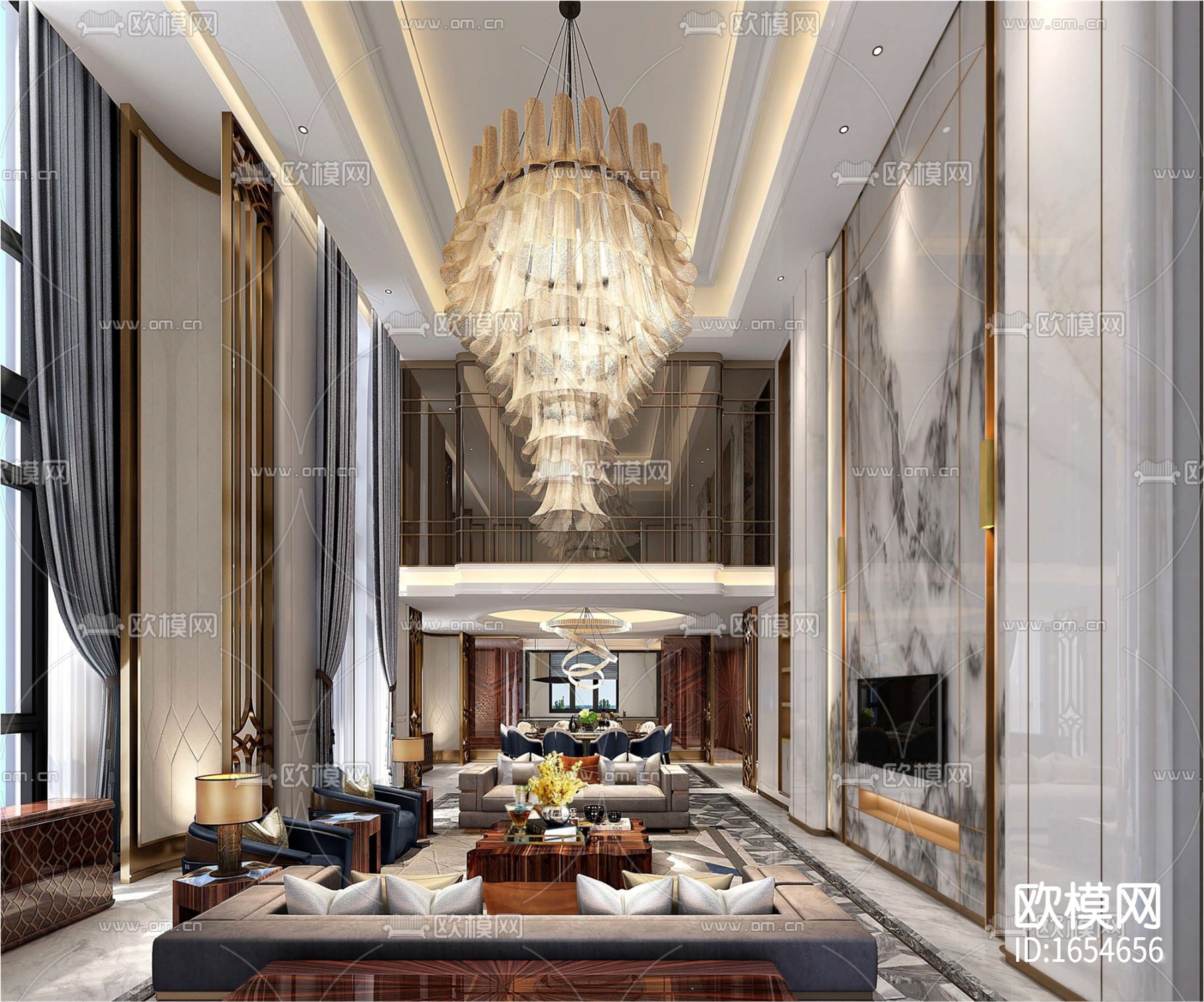 新中式别墅CAD施工图下载（渲染图4）