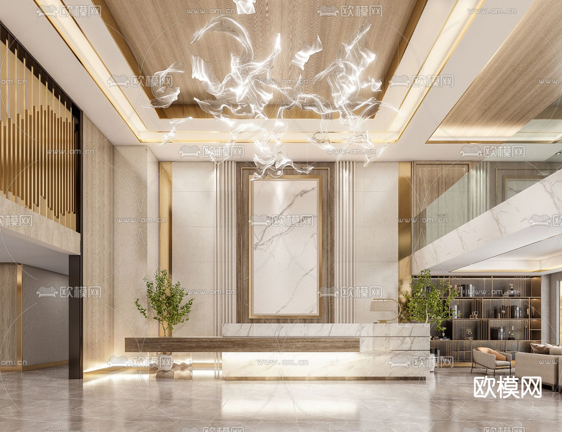 现代轻奢酒店大堂3d模型