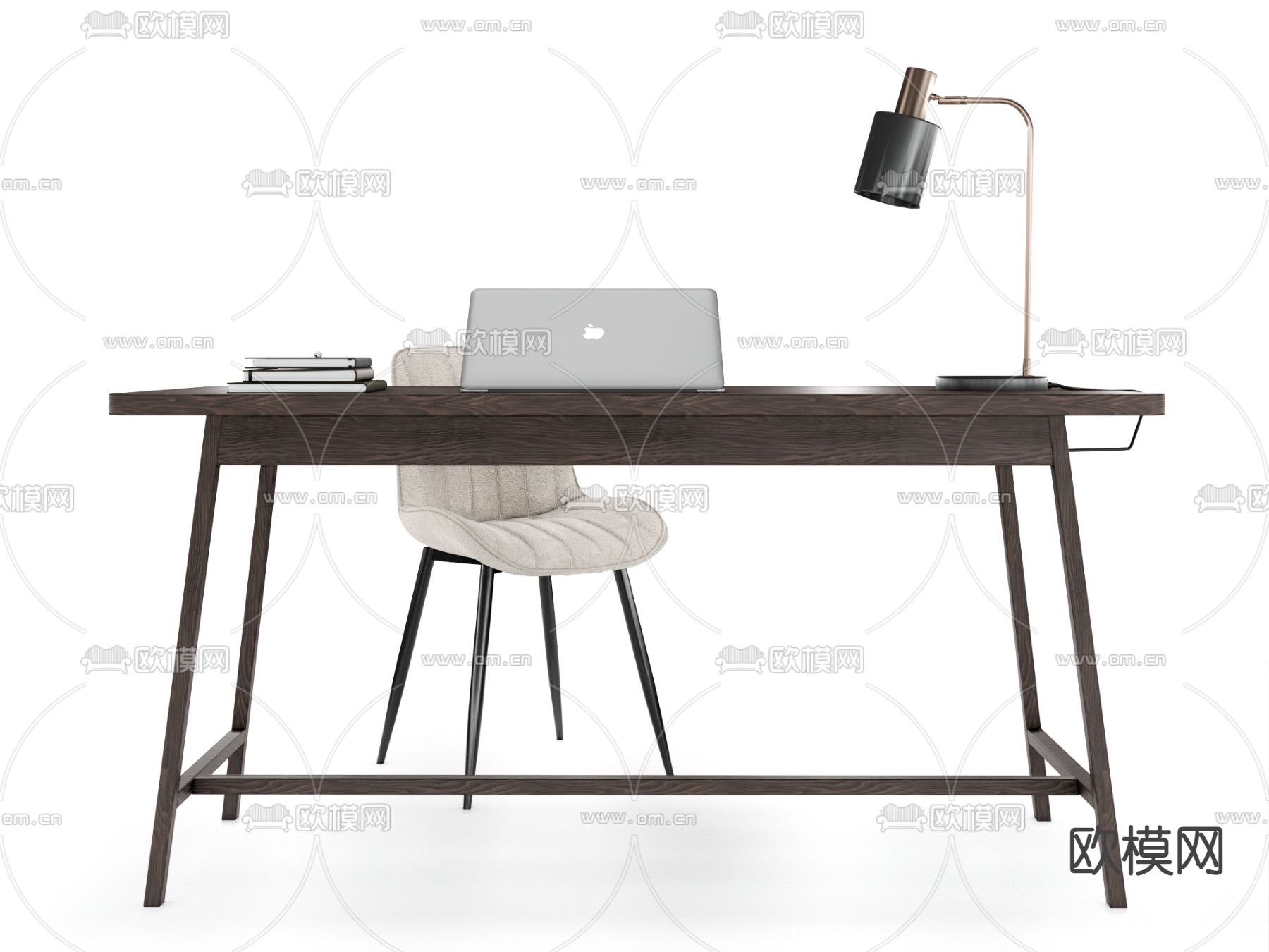 现代实木书桌椅su模型下载（渲染图2）