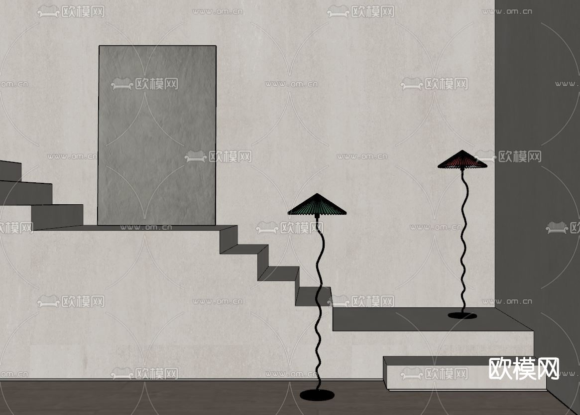 北欧金属落地灯su模型下载（渲染图3）