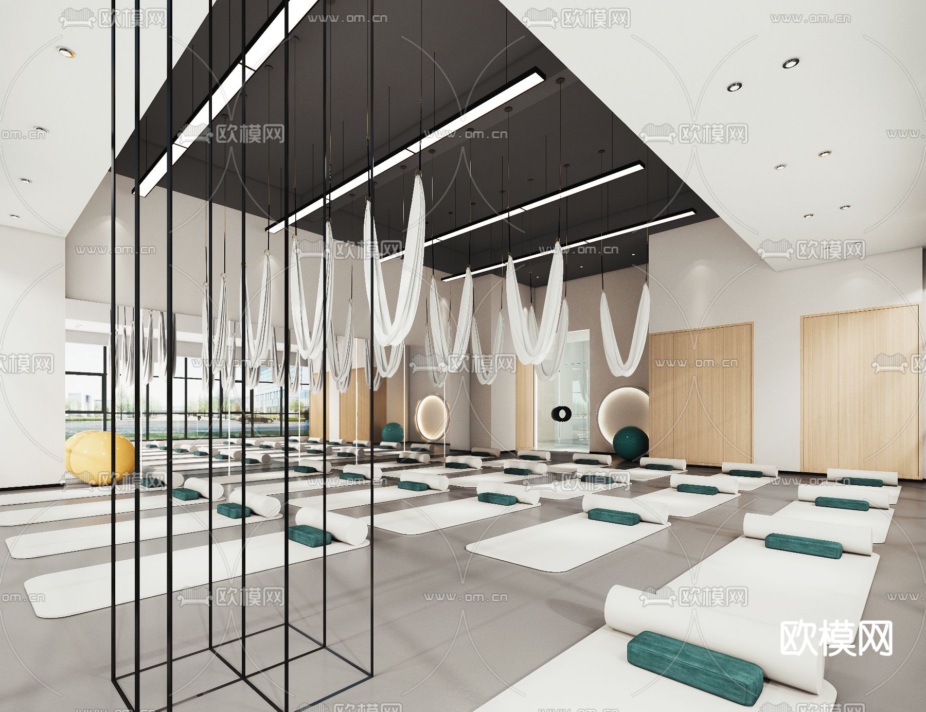 现代健身房瑜伽室3d模型下载（渲染图2）