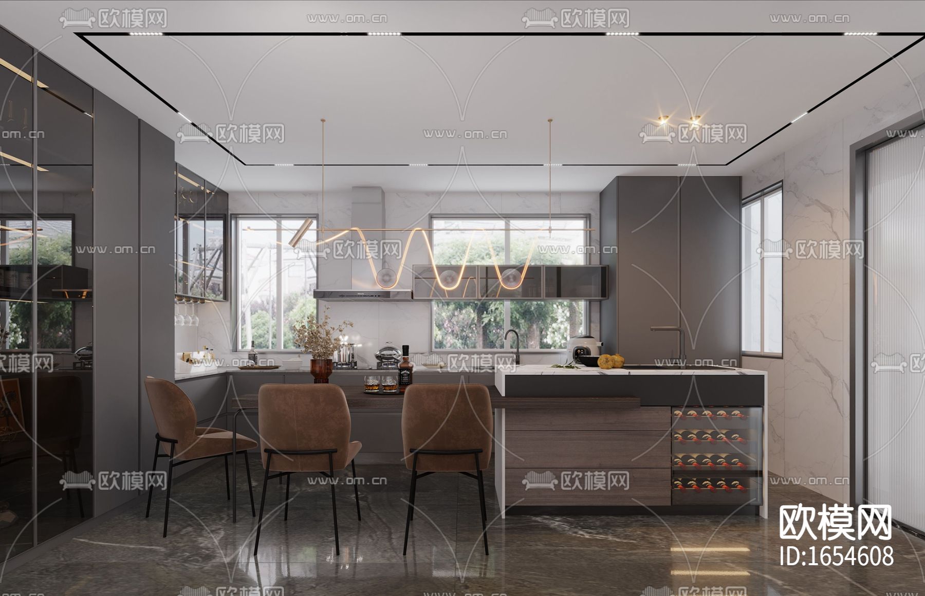 鹿澄天地别墅轻奢CAD施工图下载（渲染图3）