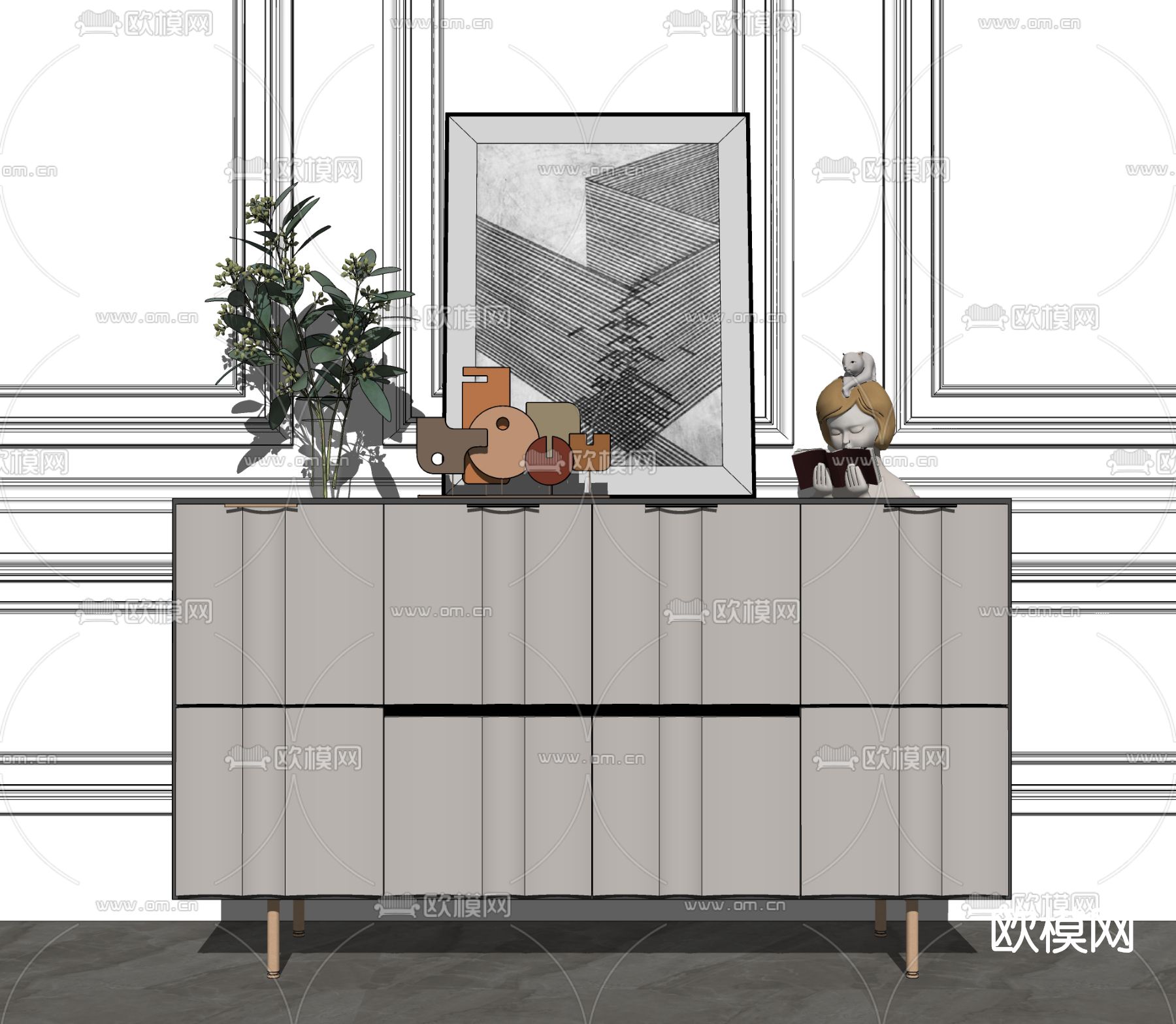 现代简约边柜su模型下载