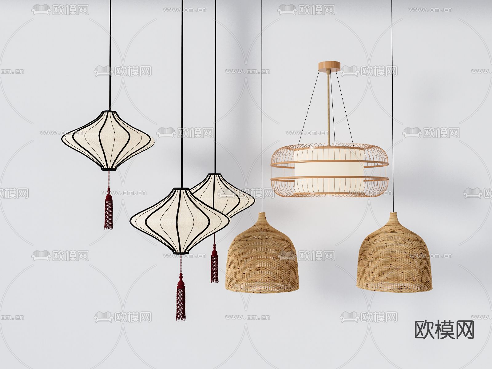 自然风竹编吊灯su模型下载（渲染图1）