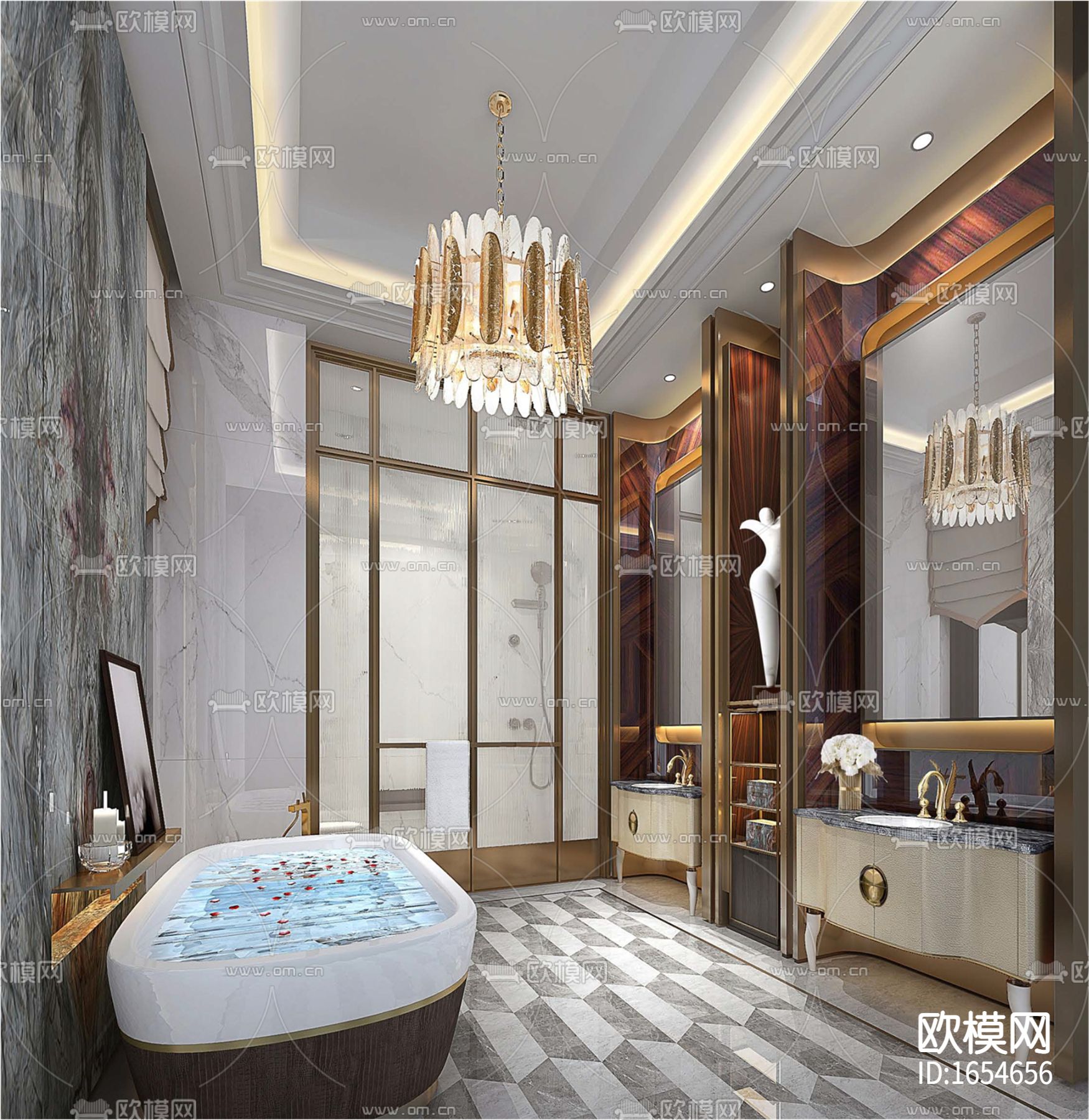 新中式别墅CAD施工图下载（渲染图6）