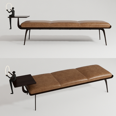  现代皮革床尾凳脚踏su模型 