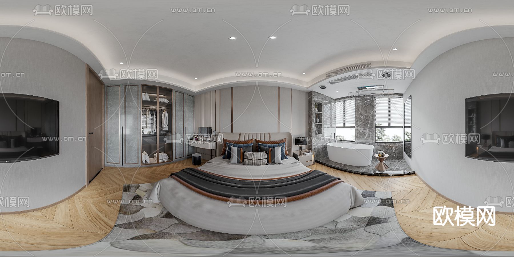 现代轻奢卧室cr全景3d模型