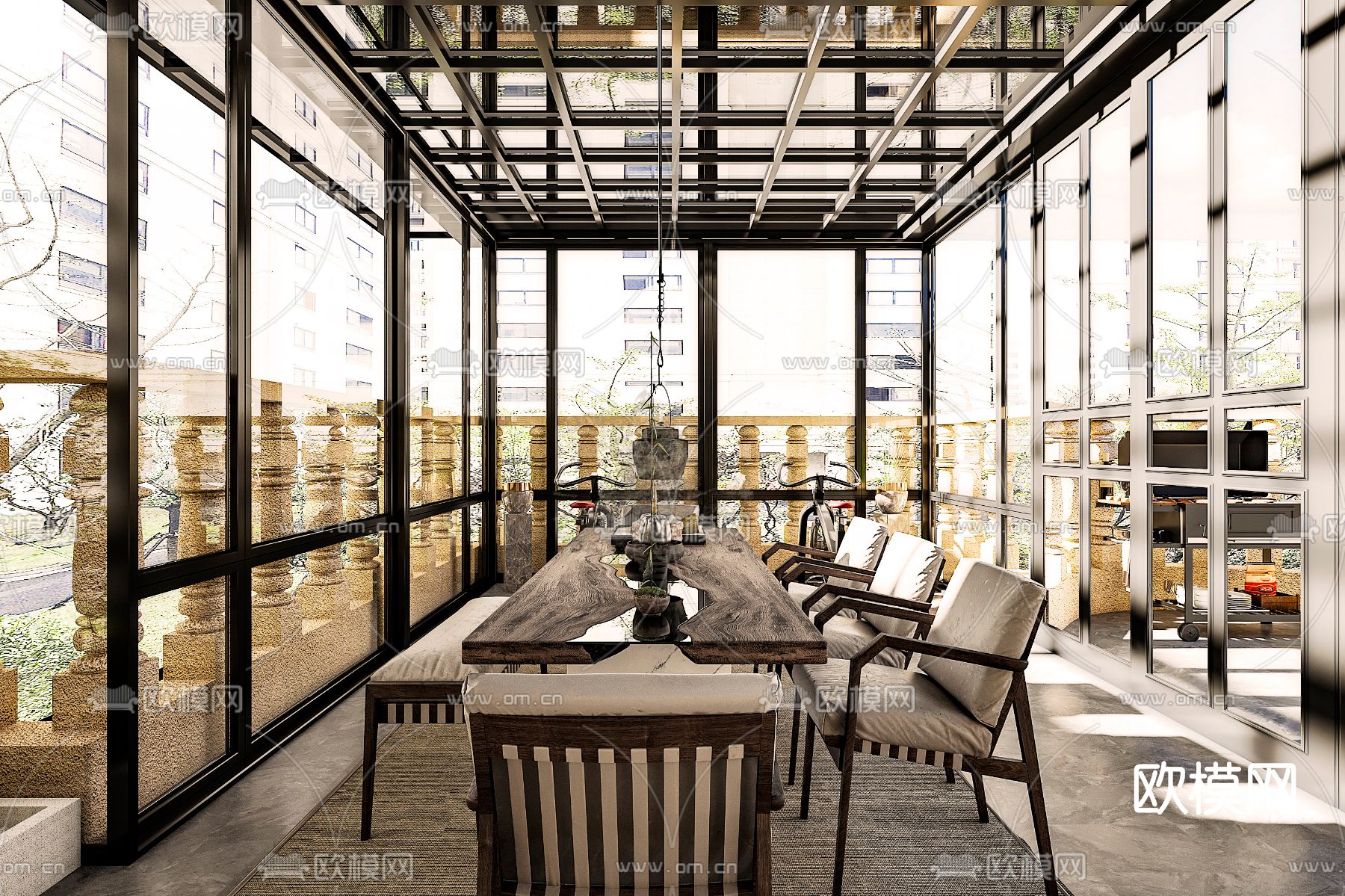 现代露台阳光房免费3d模型下载（渲染图1）