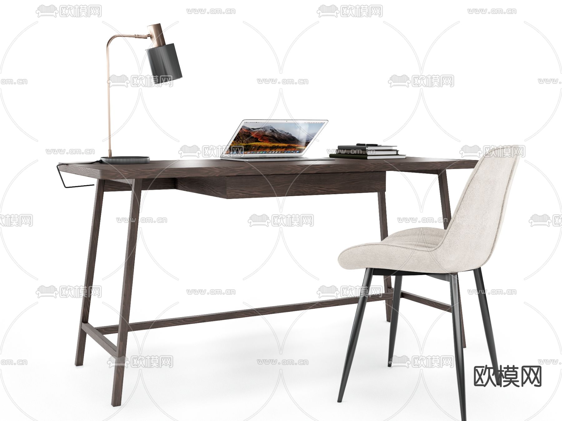 现代实木书桌椅su模型下载（渲染图3）