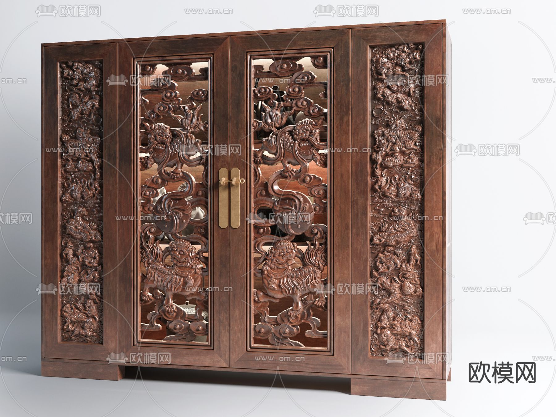 中式浮雕衣柜3d模型下载（渲染图1）