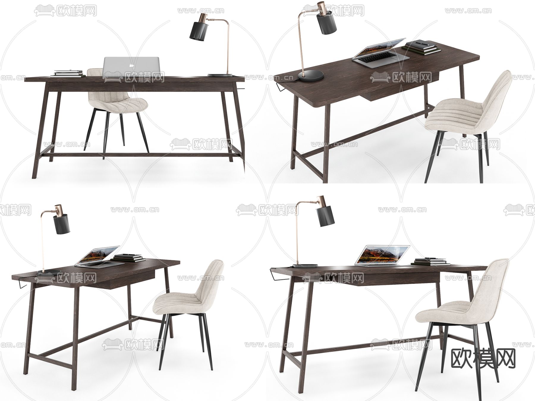 现代实木书桌椅su模型下载（渲染图1）