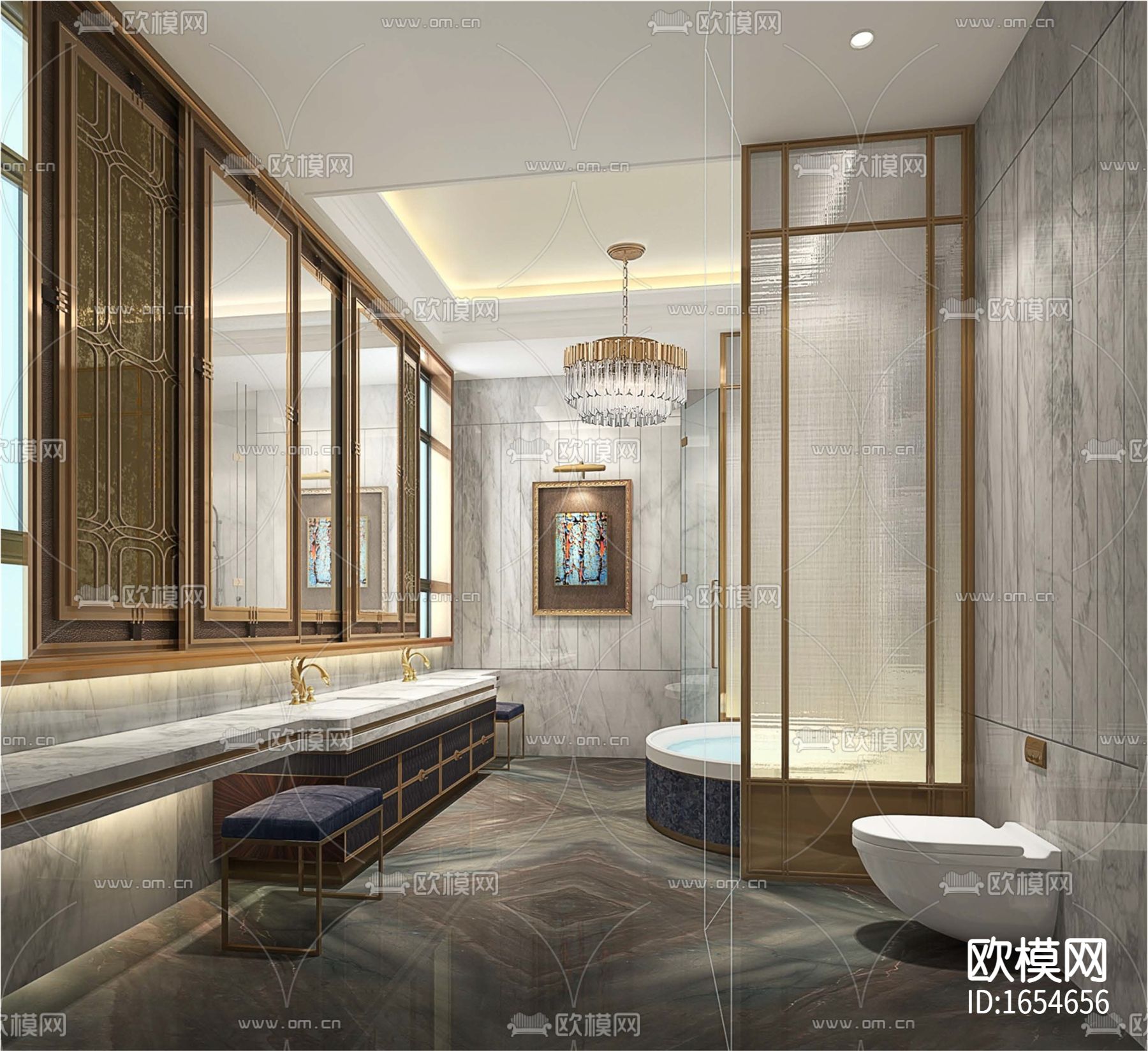 新中式别墅CAD施工图下载（渲染图5）