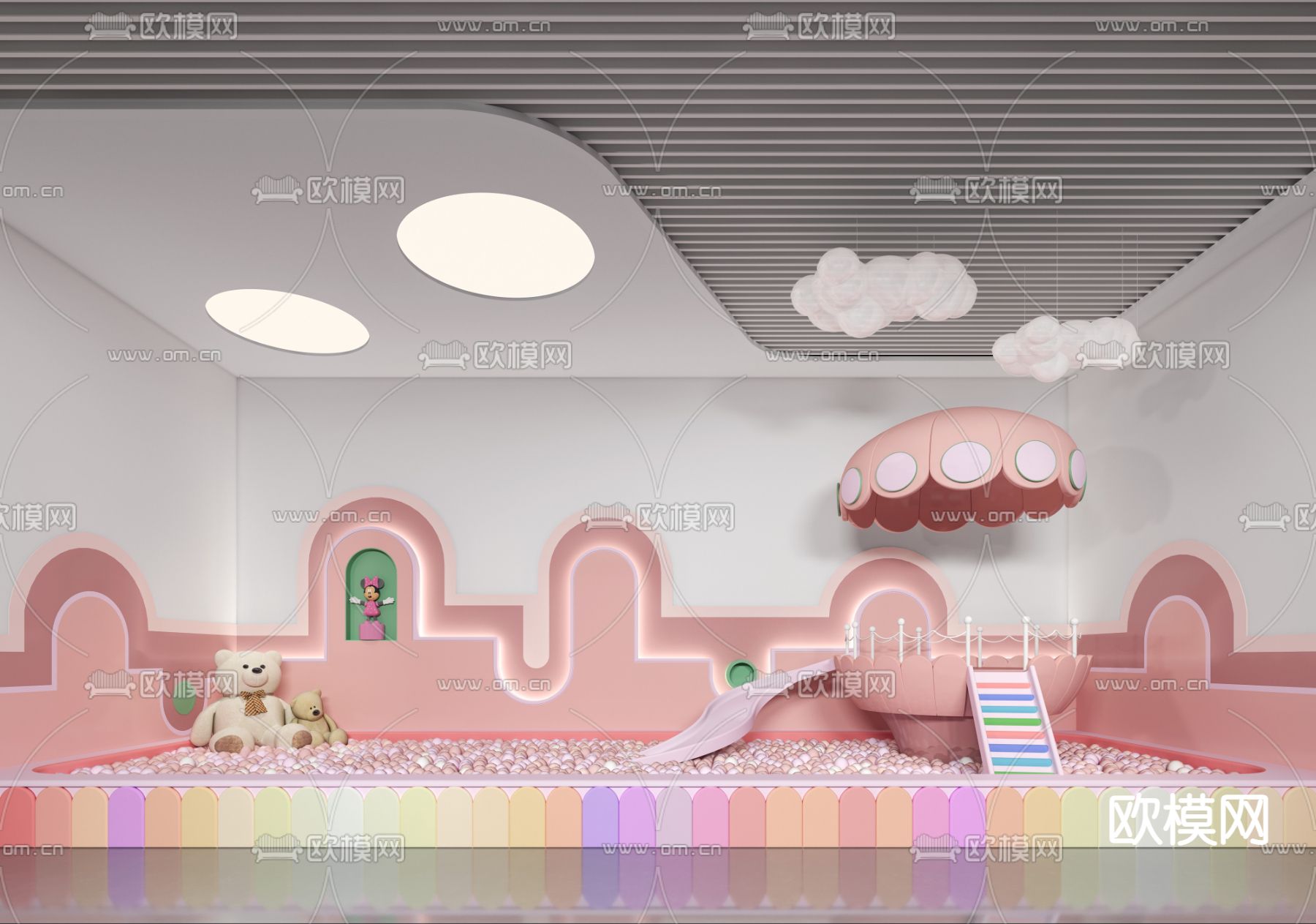 现代波波池儿童乐园3d模型下载（渲染图1）