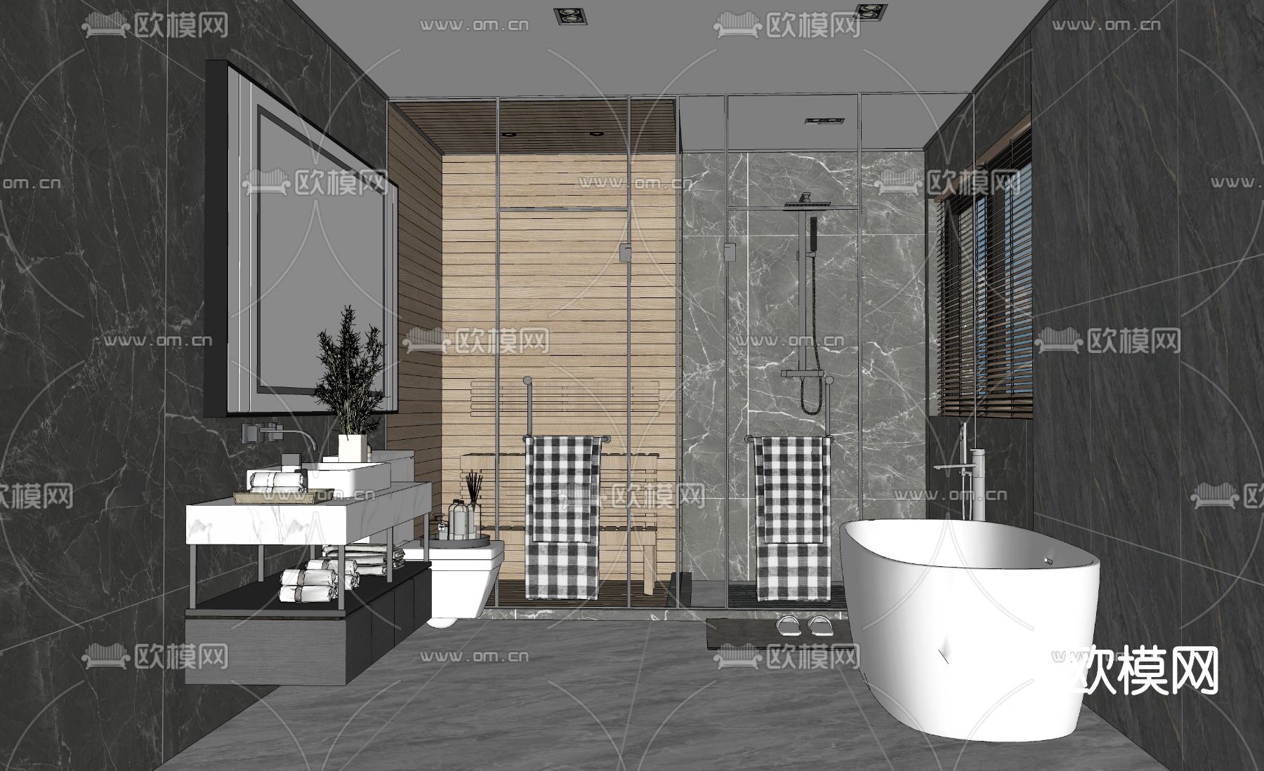 现代卫生间浴室su模型下载（渲染图3）