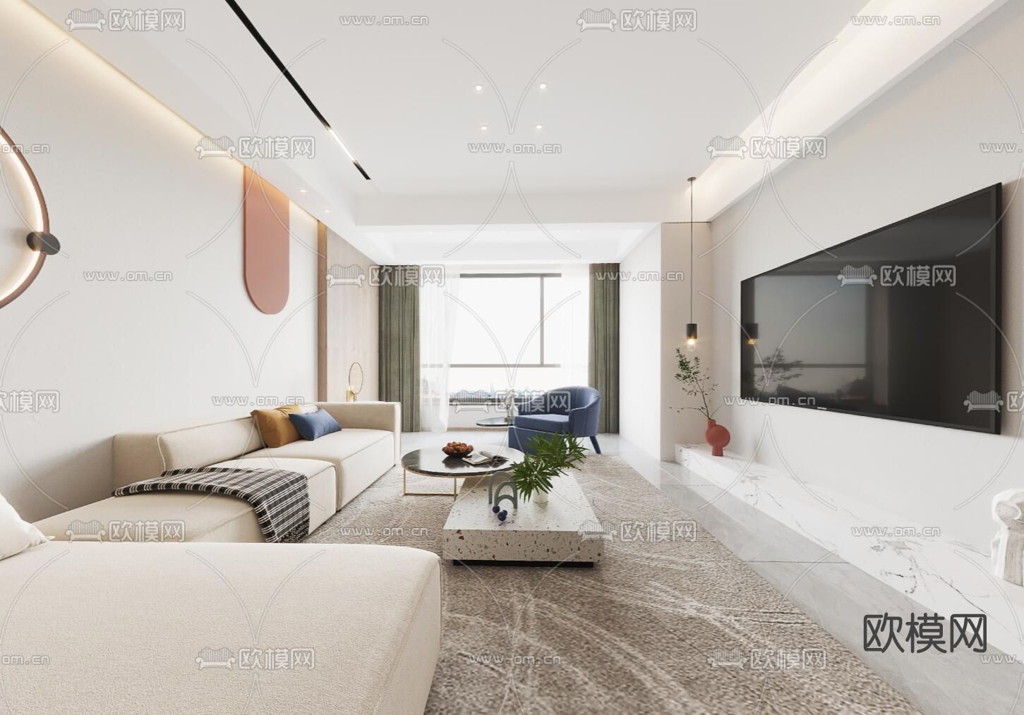 现代客厅餐厅cr全景3d模型